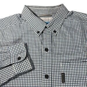 Columbia Men's Long Sleeve Button Up Shirt Green White Gingham Check Size Medium